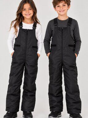 SWISS TECH Insulated Ski Snow Bibs Pants Youth Kids Size Medium 7-8 Black Front
